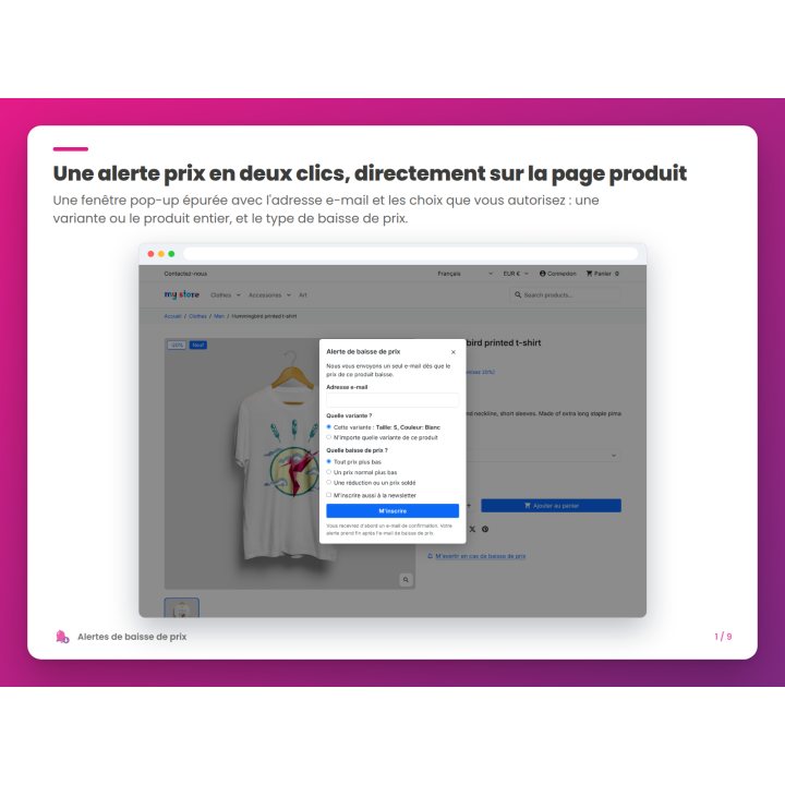 Une alerte prix en deux clics, directement sur la page produit