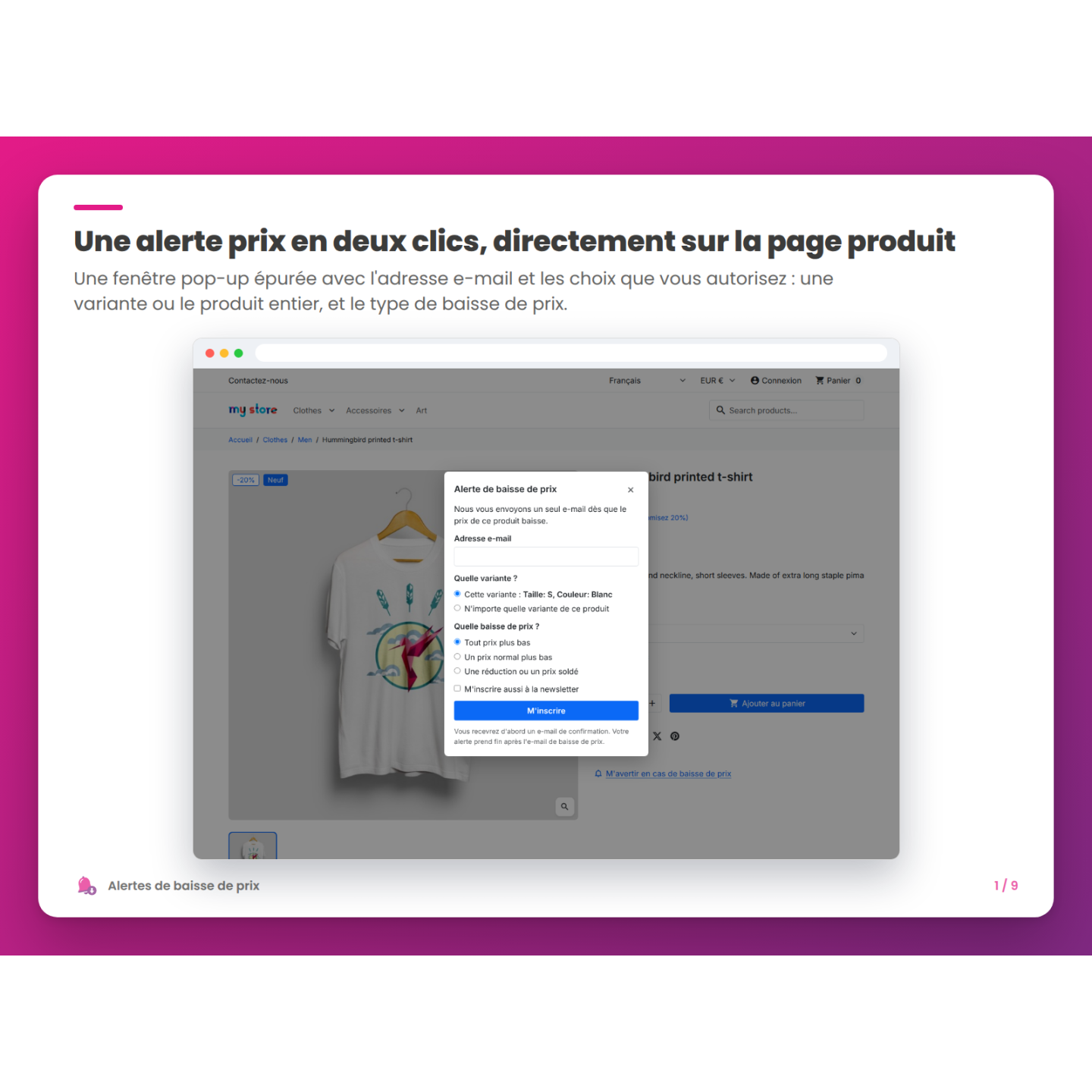 Une alerte prix en deux clics, directement sur la page produit