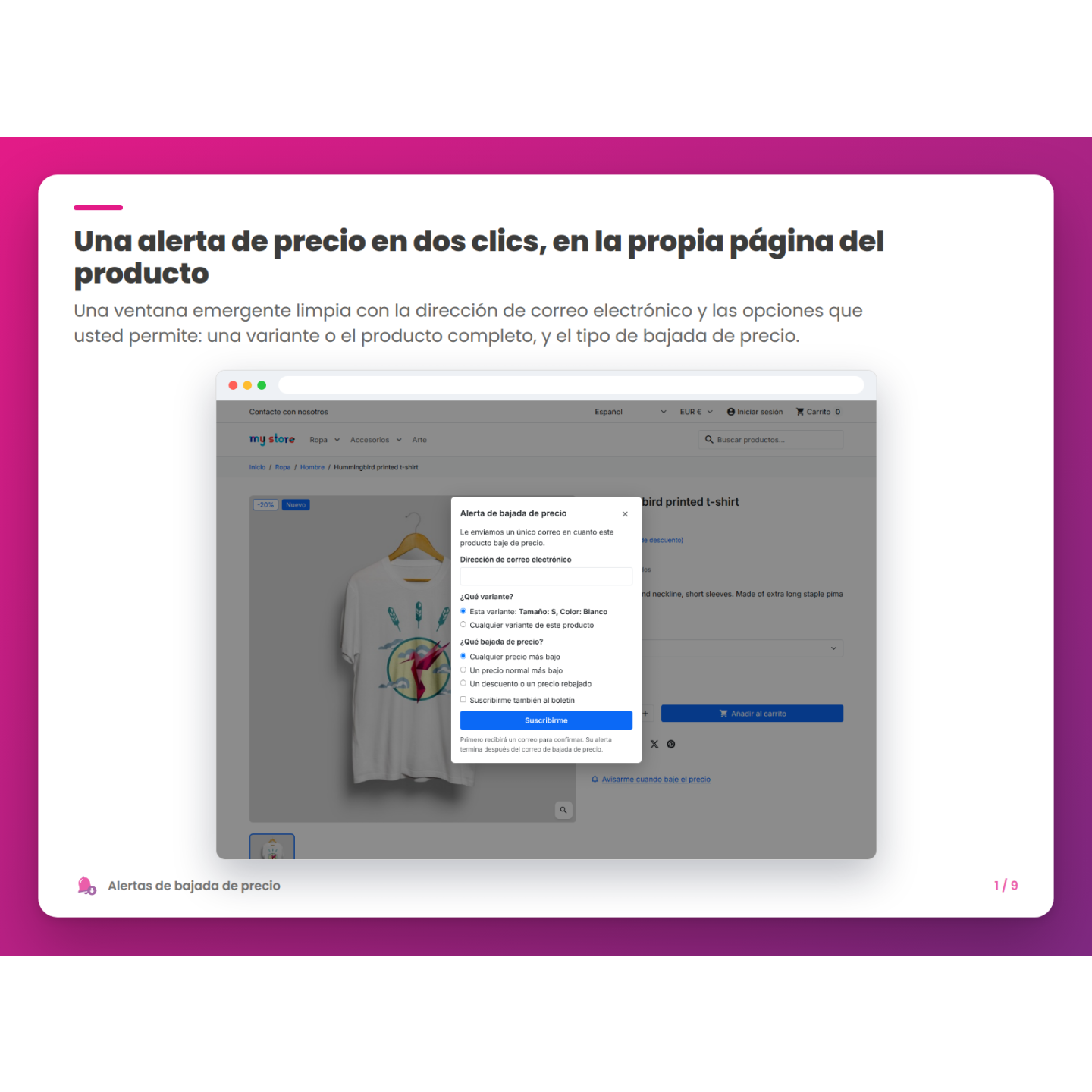 Una alerta de precio en dos clics, en la propia página del producto
