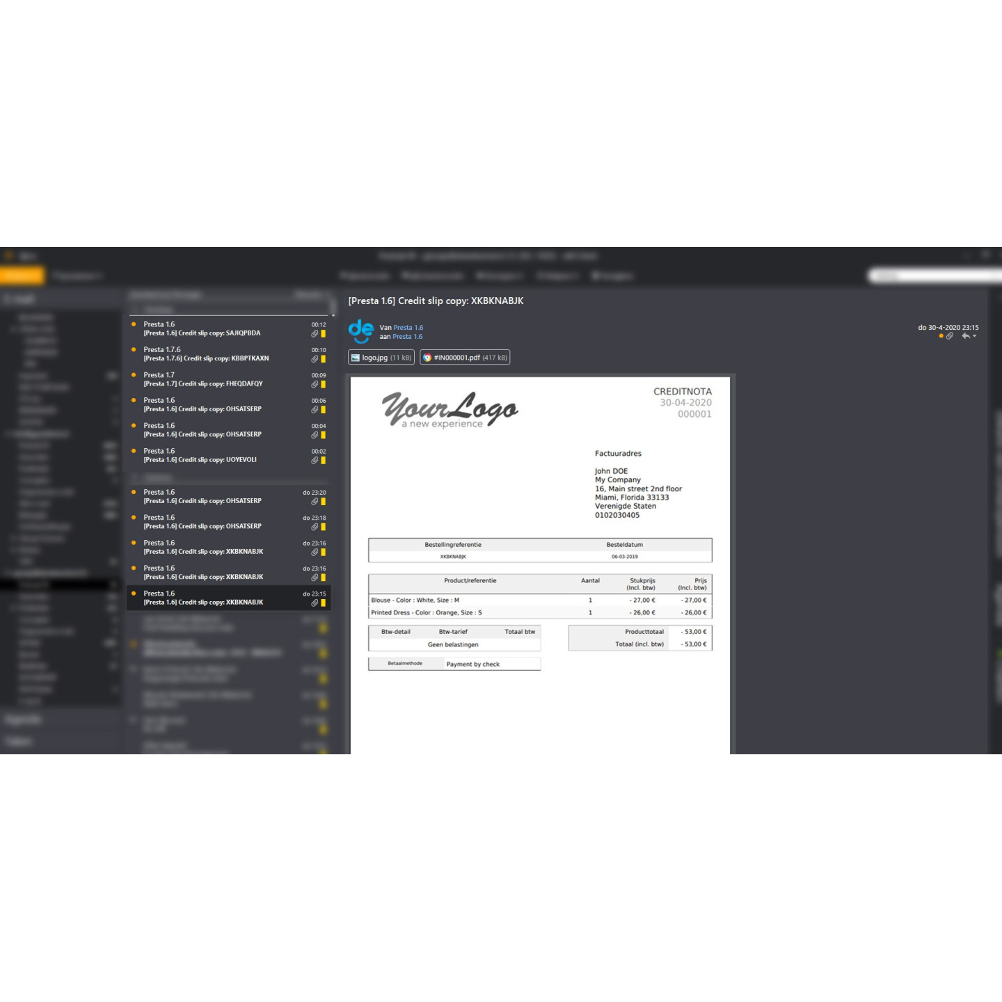 Credit slip copy PDF by e-mail – PrestaShop module