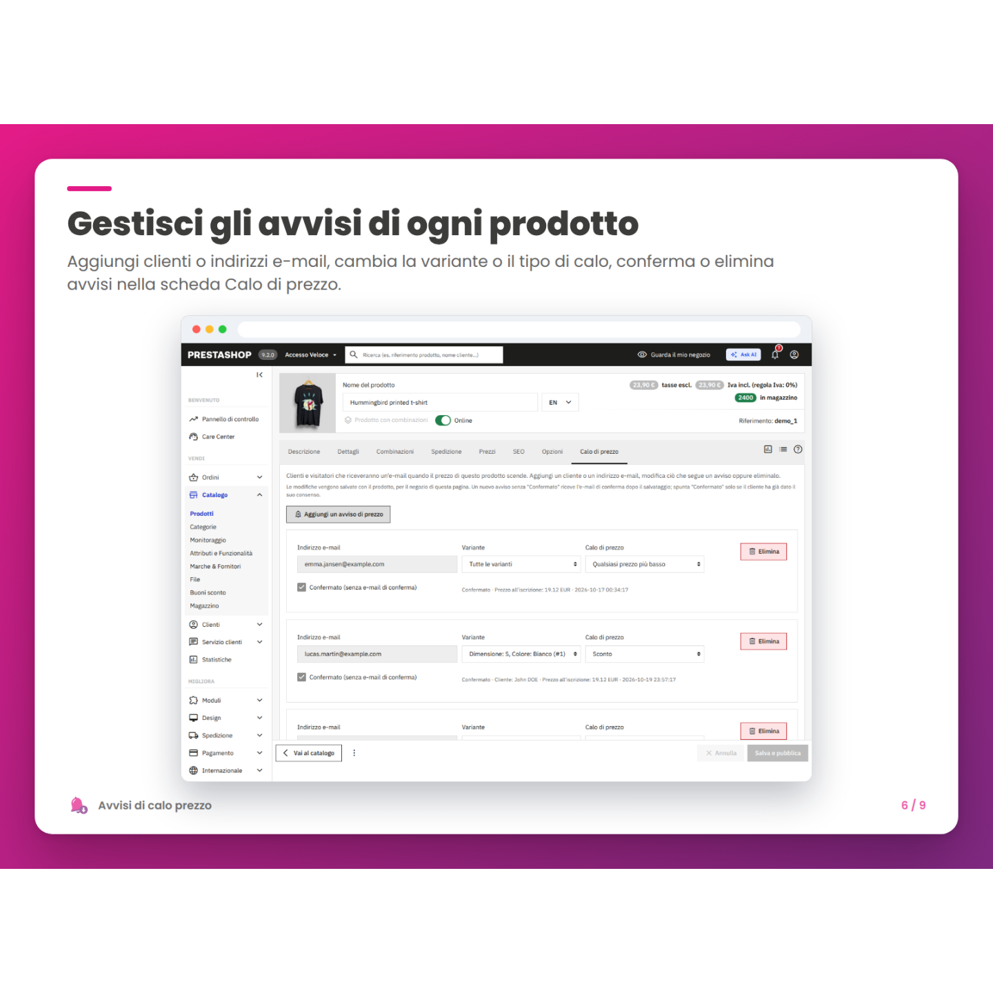 Gestisci gli avvisi di ogni prodotto