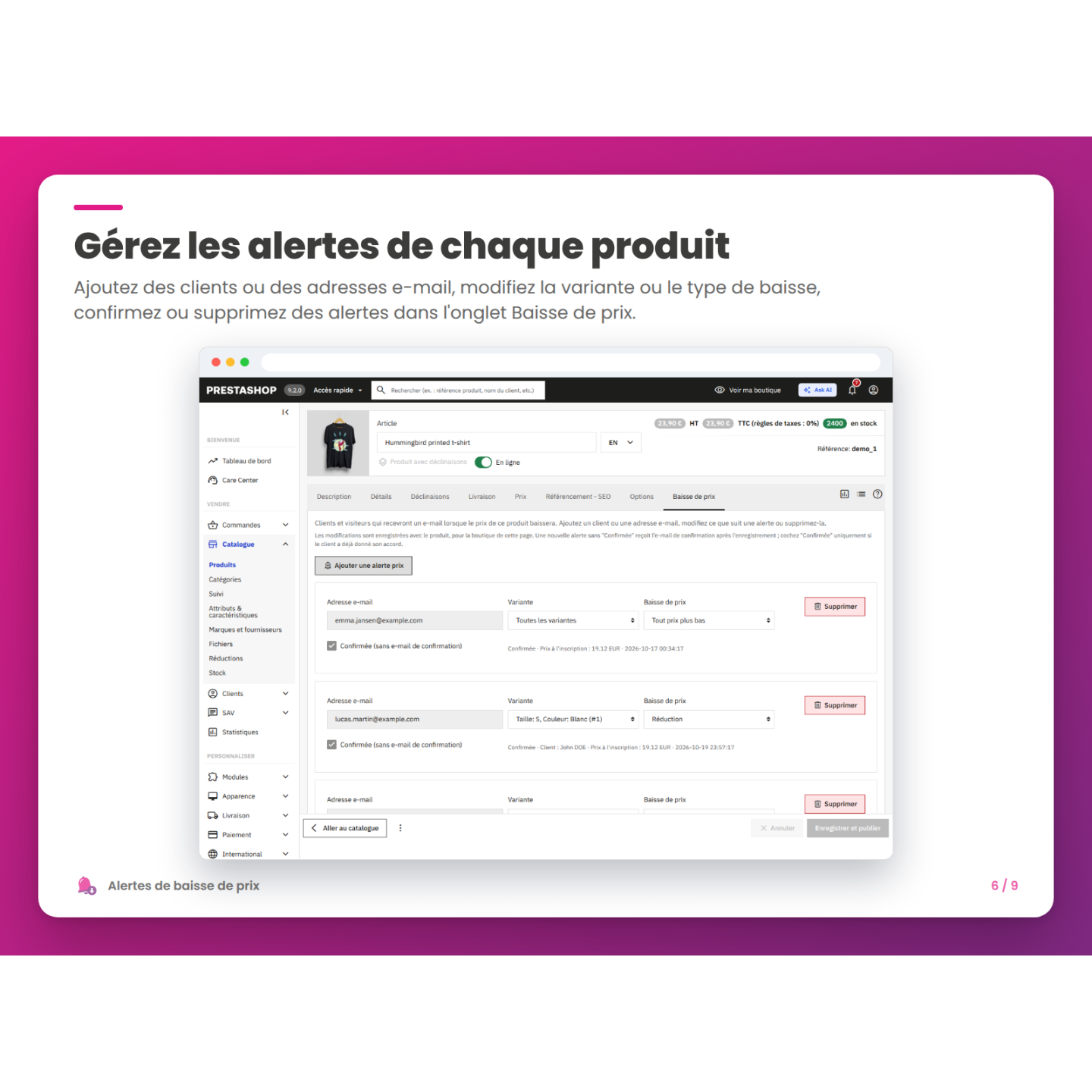 Gérez les alertes de chaque produit