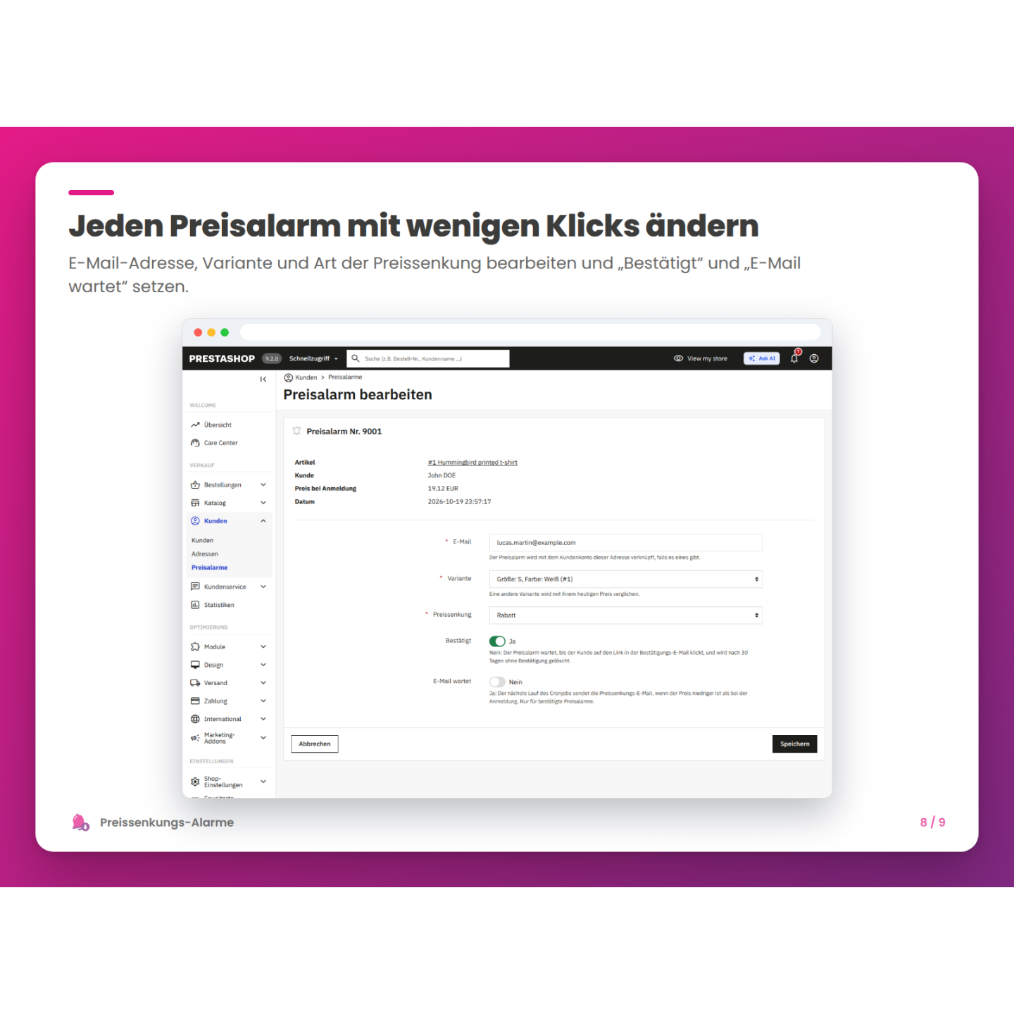 Jeden Preisalarm mit wenigen Klicks ändern