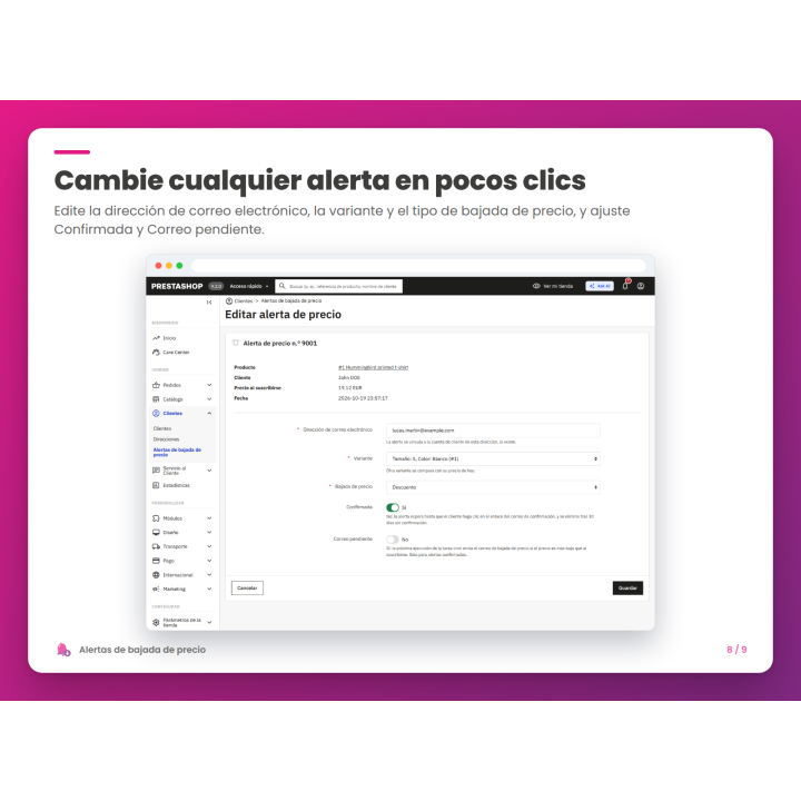 Cambie cualquier alerta en pocos clics
