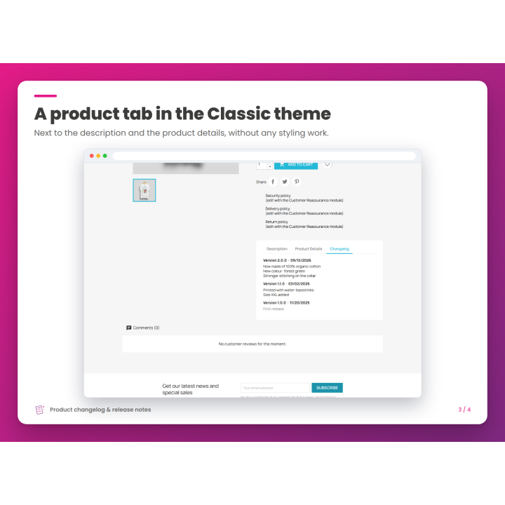 A product tab in the Classic theme