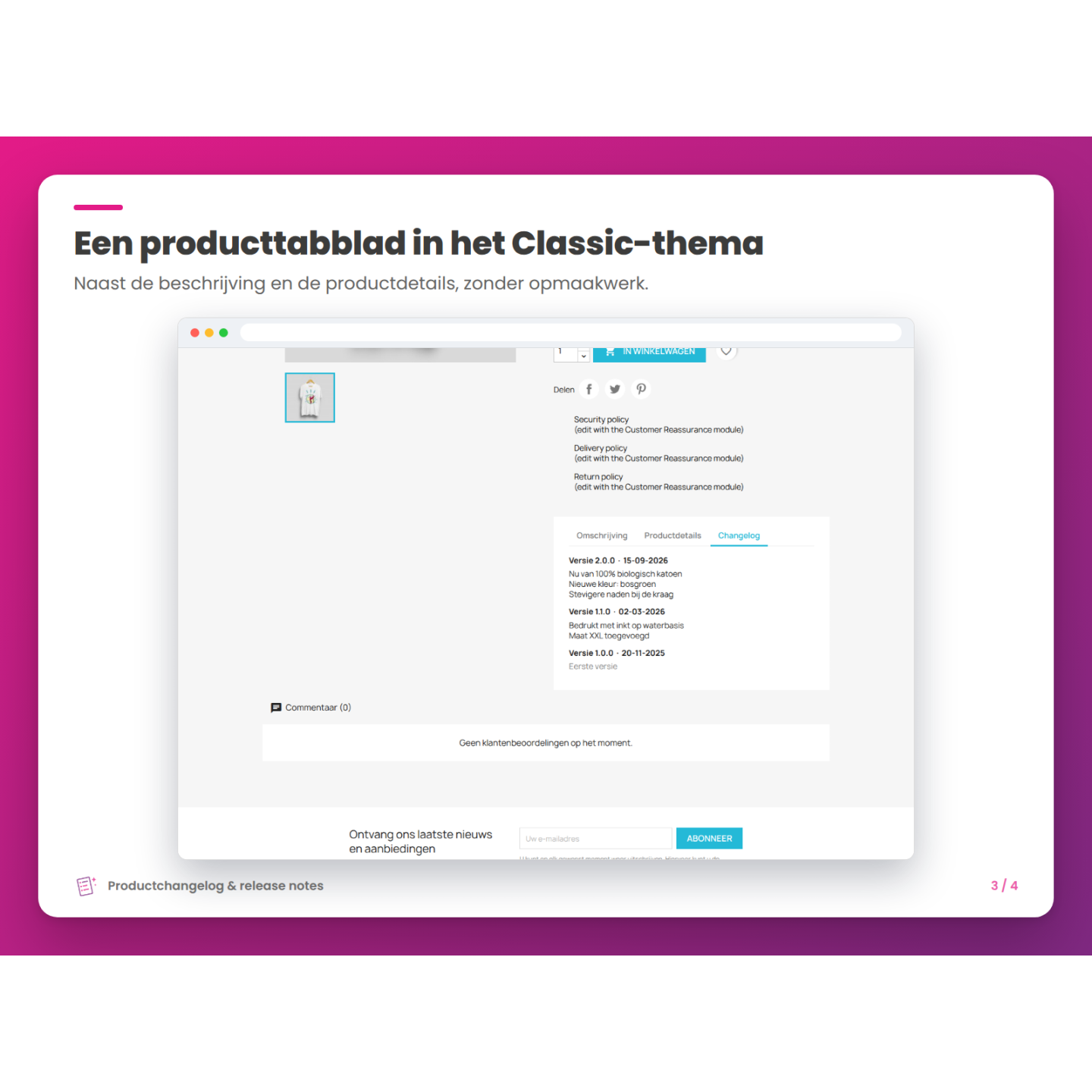 Een producttabblad in het Classic-thema