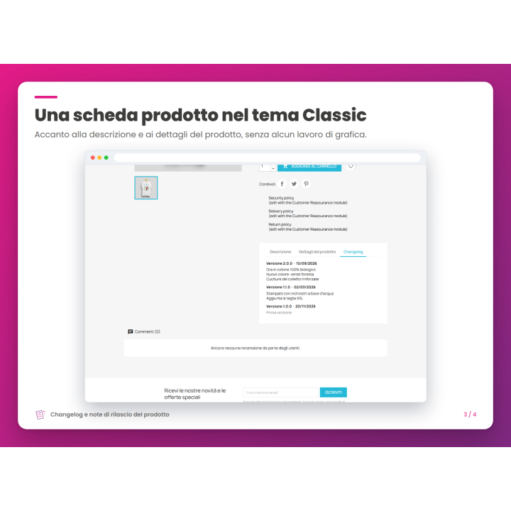 Una scheda prodotto nel tema Classic