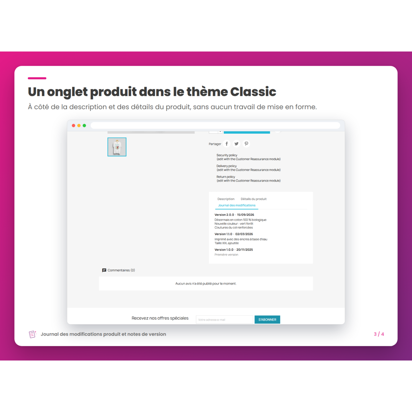Un onglet produit dans le thème Classic