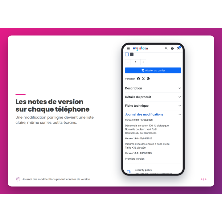 Les notes de version sur chaque téléphone