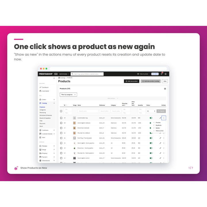 One click shows a product as new again