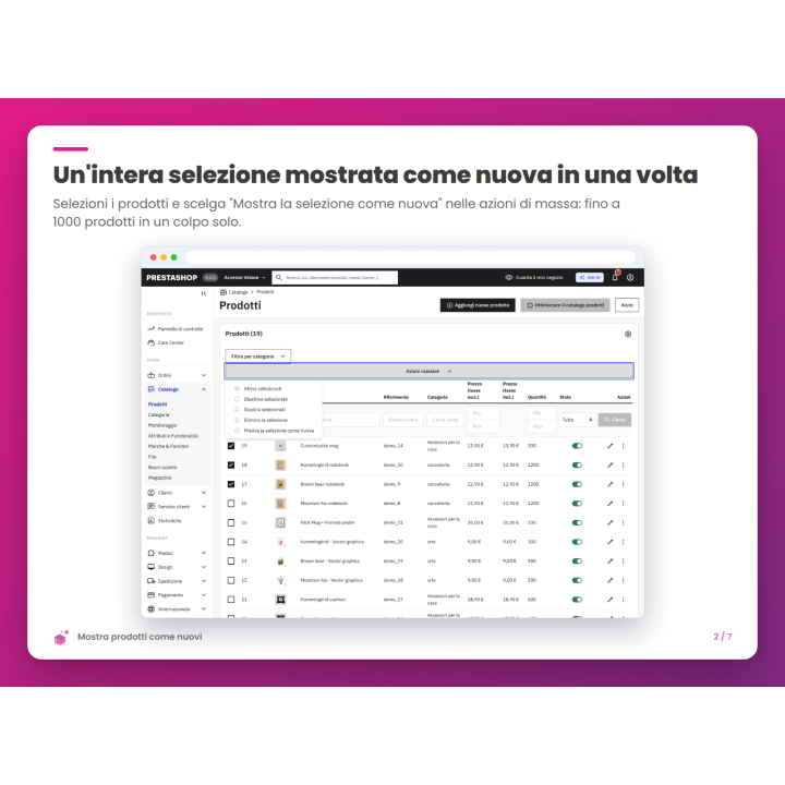 Un'intera selezione mostrata come nuova in una volta