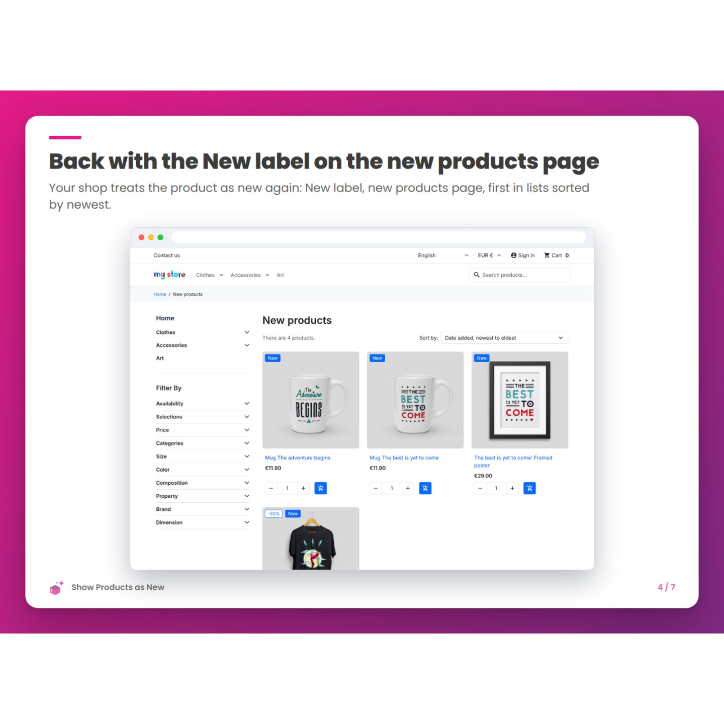 Back with the New label on the new products page