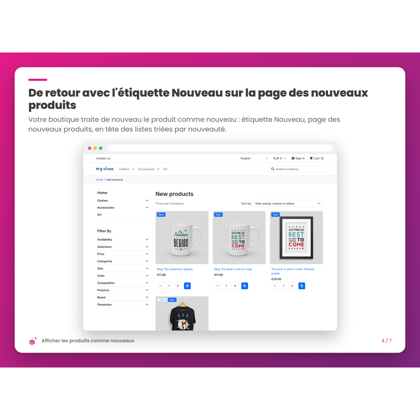 De retour avec l'étiquette Nouveau sur la page des nouveaux produits